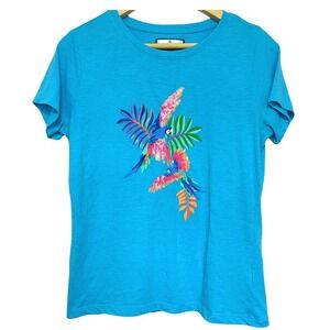 Stella Parker Sequinned Tropical Bird T Shirt Womens S Blue Top Resort Vacation